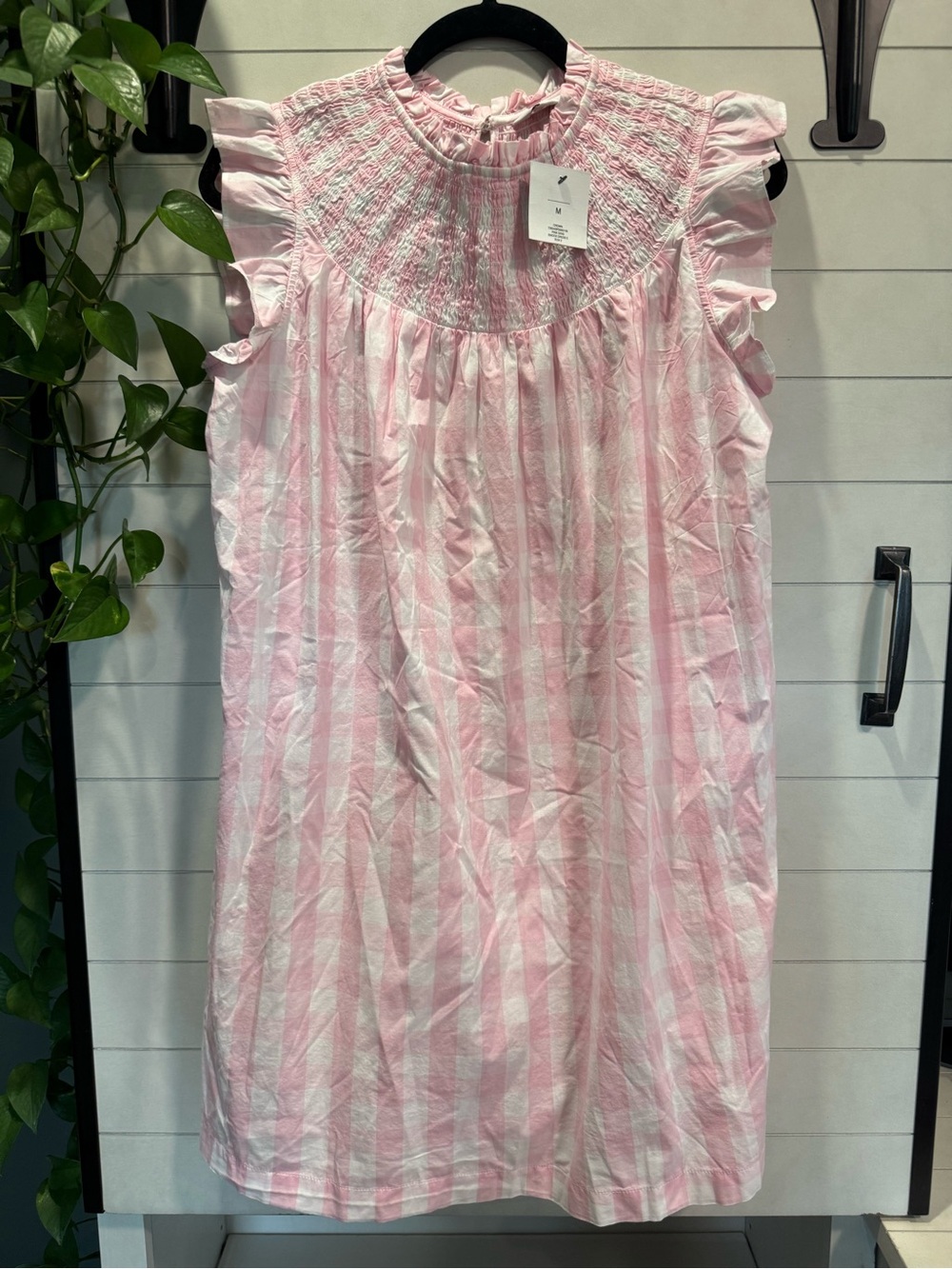 crown & ivy Pink and White Gingham Smocked Mini Dress
